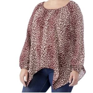 Michael Michael Kors Cheetah Print Asymmetrical Blouse 2X Blouson Sleeve